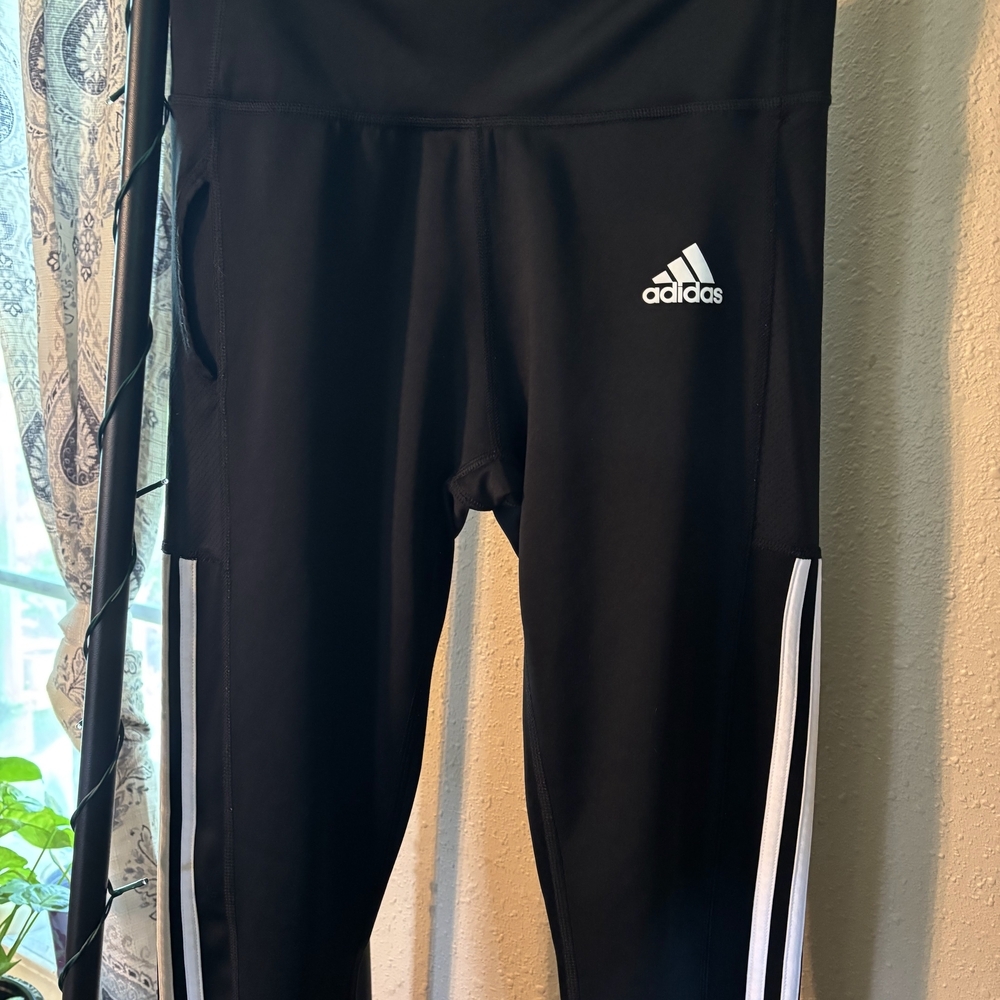 Adidas Aeroready Black Leggings with White Stripes